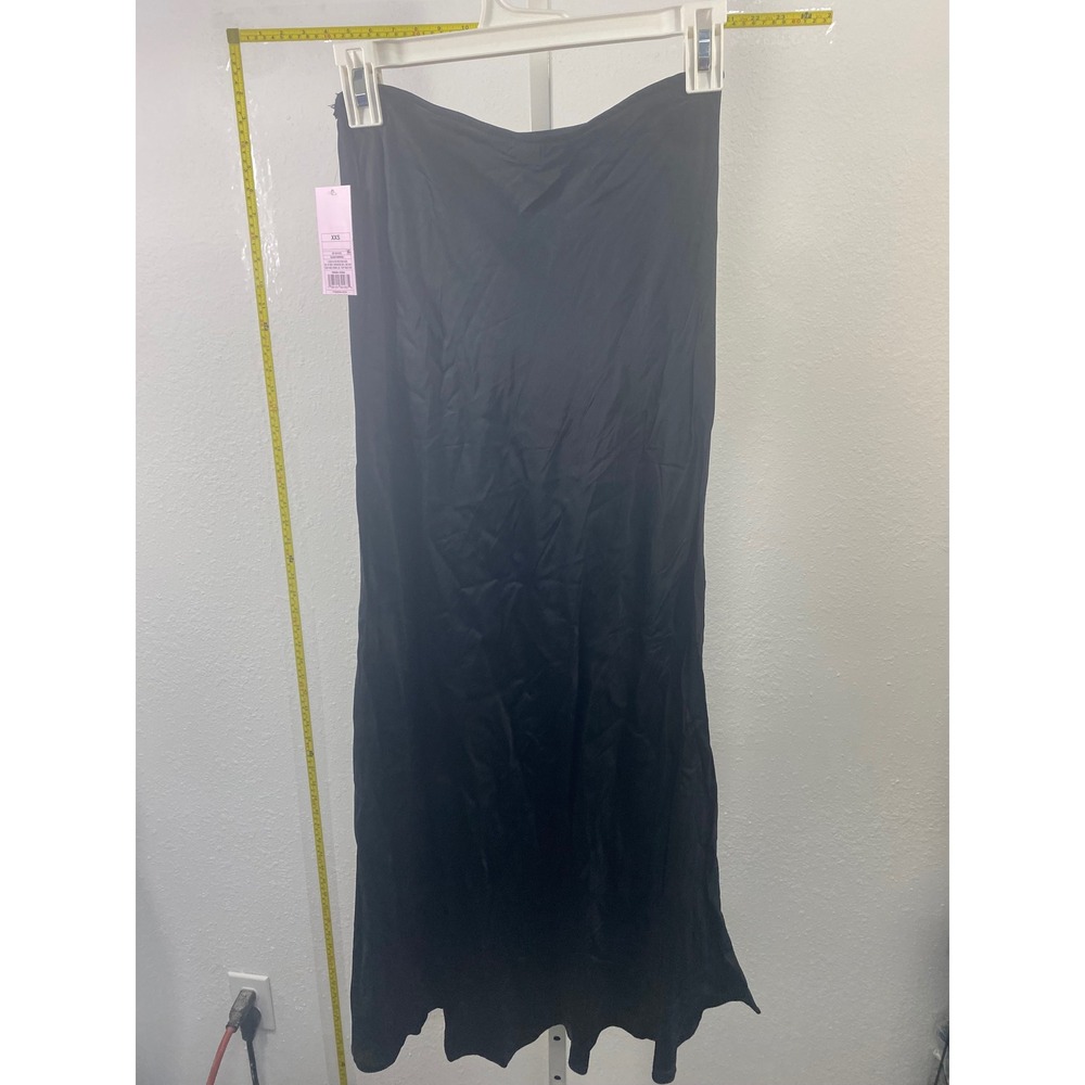 Wild Fable Black‎ Satin Midi Slip Skirt XXS High Waisted TARB938J NWT
